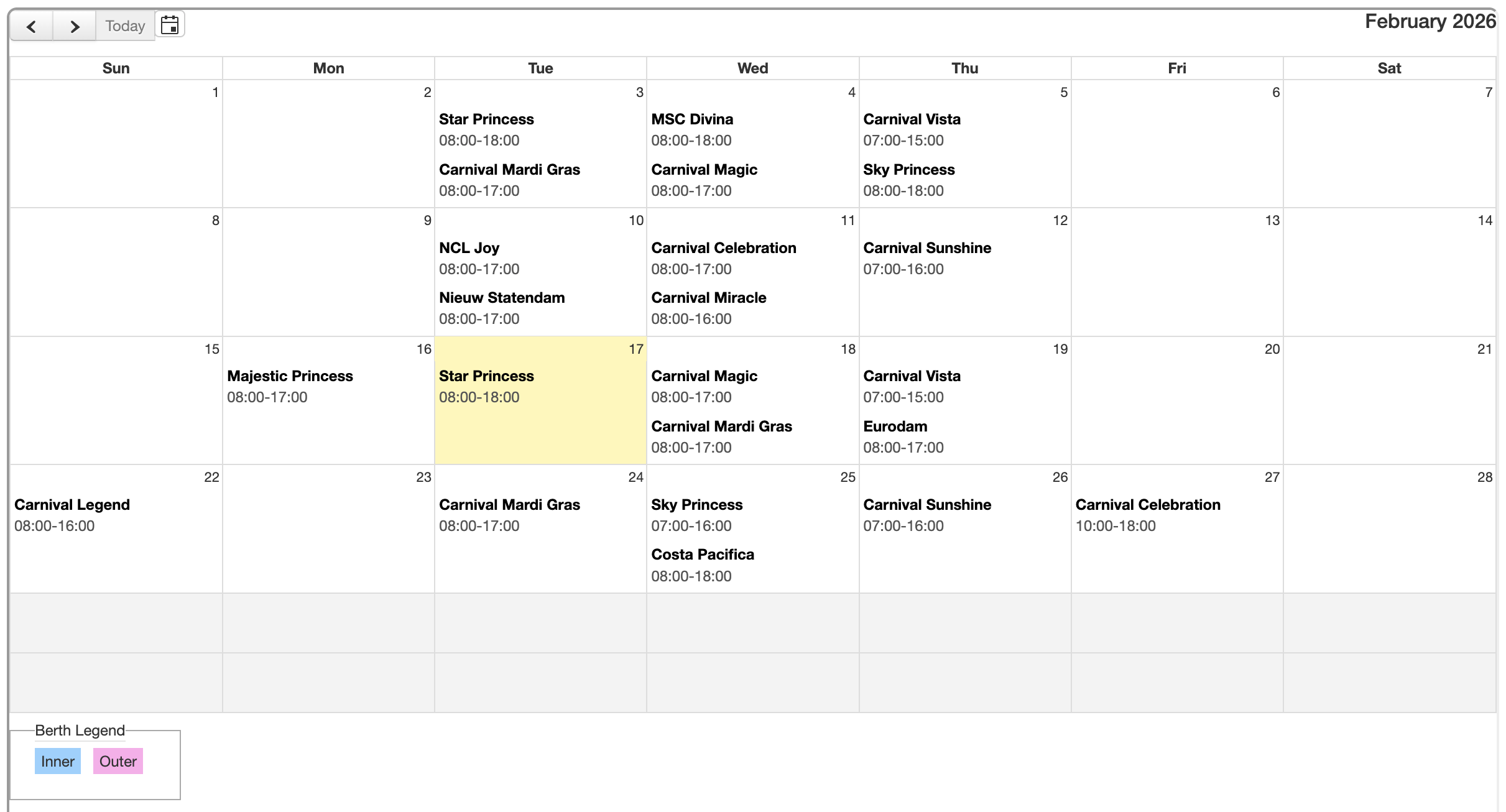 Amber Cove Feb Schedule