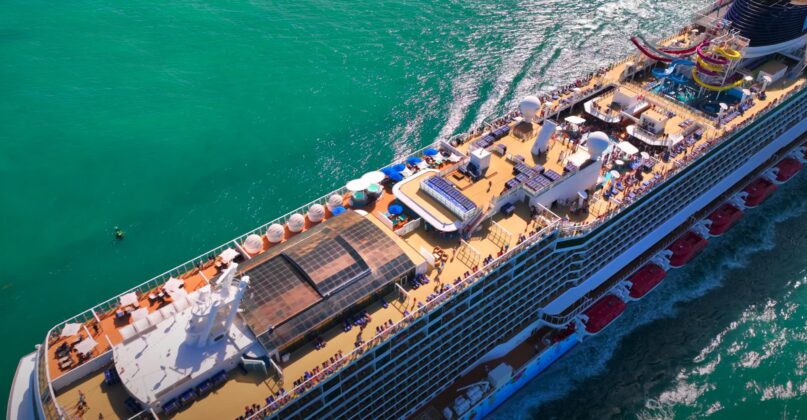 aerial view of top deck and pool